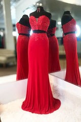 Party Dress Quick, Elegant Two Piece Sweetheart Beaded Red Prom Dress with Lace-up Back