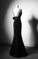 Prom Dress Ideas, Black Straps Velvet Low Back Long Formal Dress, Black Velvet Evening Dress Prom Dress