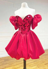 A-line Princess Sweetheart Short Sleeve Short/Mini Satin Homecoming Dress with Sequins Bubble S10237003H