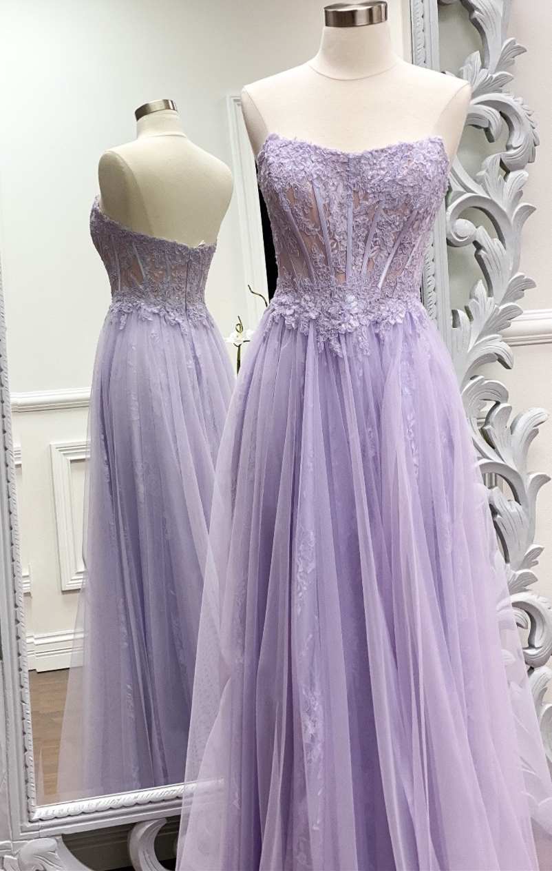 Pretty Prom Dress, Strapless Lavender A-line Long Formal Dress