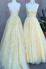 Women's Lace Applices Prom Dresses Long Spaghetti Strap Ball Gowns Tyll Formell kjole for fest