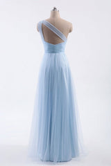 Flower Dress, One Shoulder Sweetheart Ice Blue Bridesmaid Dress