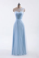 Prom Gown, One Shoulder Sweetheart Ice Blue Bridesmaid Dress