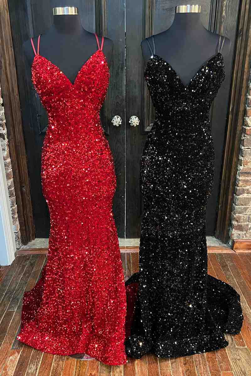 Bridesmaid Dresses Photos Gallery, Mermaid Sequine Long Prom Dress with Double Straps