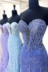 Wedding Photo Ideas, Sweetheart Periwinkle Keyhole Mermaid Prom Dress with Appliques