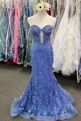 Wedding Photo, Sweetheart Periwinkle Keyhole Mermaid Prom Dress with Appliques