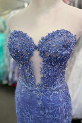 Mermaid Wedding Dress, Sweetheart Periwinkle Keyhole Mermaid Prom Dress with Appliques