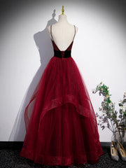 Design Dress, Wine Red Straps Beaded Sweetheart Tulle Formal Dress, Wine Red A-Line Prom Dress