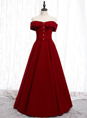 A-Line Burgundy Off the Shoulder Long Prom Dress