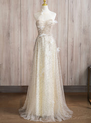 A-line Champagne Halter Sequins Prom Dress