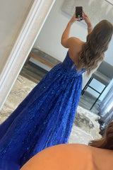 A-line Sequined Lace Long Prom Dress with Pockets