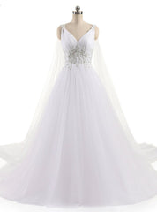 A-Line Sexy V Neck Custom Made Beaded Appliques Wedding Dress