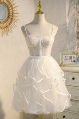 A-Line Spaghetti Strap Tulle Short Homecoming Dress