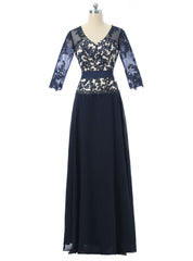 A-line V-neck Half Sleeves Navy Blue Mother Of The Bride Dresses