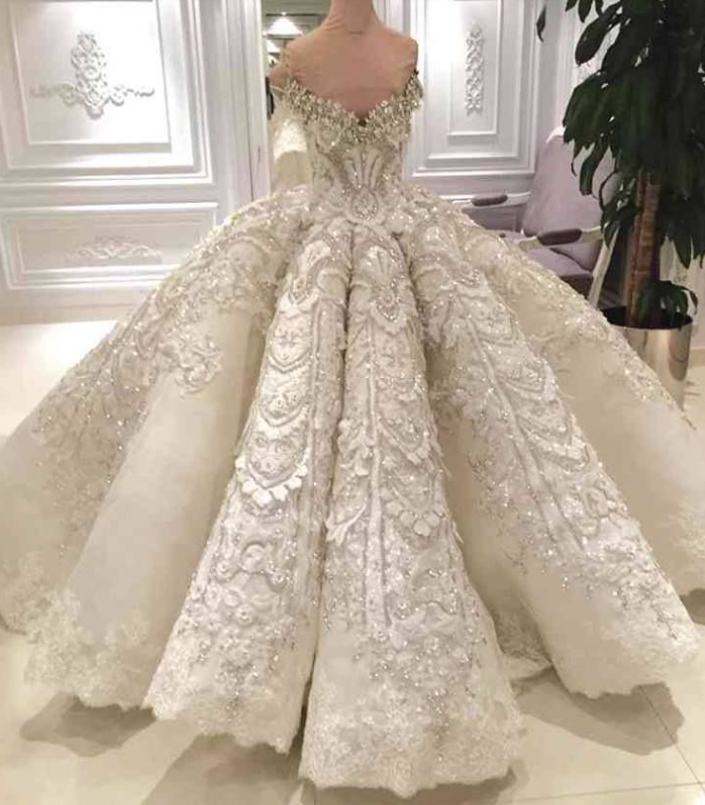 Applique Ball Gown Off The Shoulder Beaded Crystal Wedding Dress