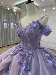 Ball Gown Organza Off-the-Shoulder Lavender Quinceanera Dress