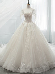 Ball Gown Sequins Tulle Sequins Backless With Beading Wedding Dress