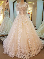 Ball Gown Tulle Appliques Beading Backless Haute Douture Wedding Dresses