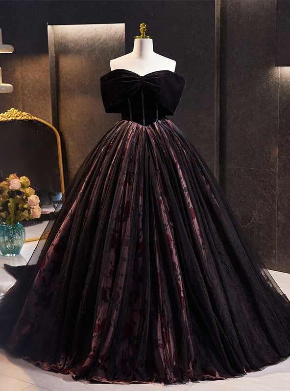 Black Ball Gown Off the Shoulder Prom Dress