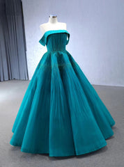 Blue Tullle Strapless Pleats Beading Prom Dress