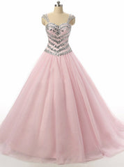 Blush Pink Ball Gown Crystal Beading Sequins Quinceanera Dresses