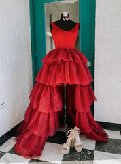 Burgundy  Tiers Prom Dress