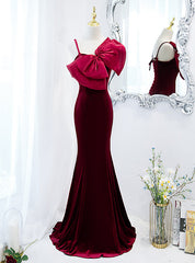 Burgundy Mermaid Velvet Spaghetti Straps Prom Dress