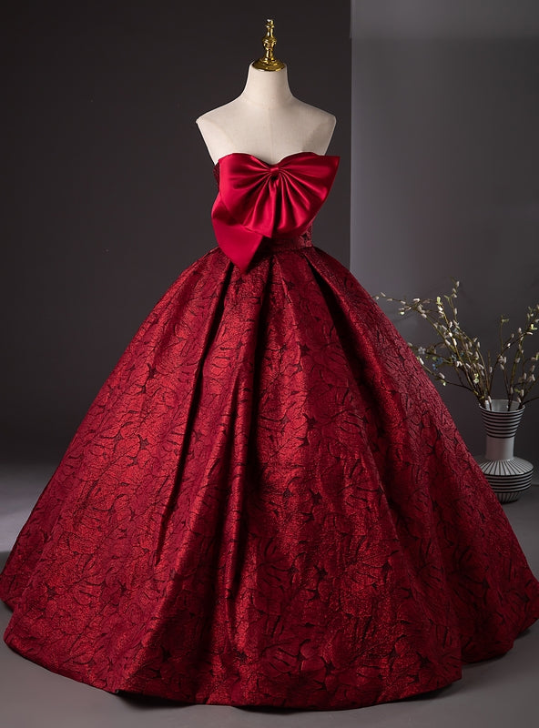 Burgundy Strapless Bow Quinceanera Dress