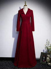 Burgundy V-neck Long Sleeve Prom Dress