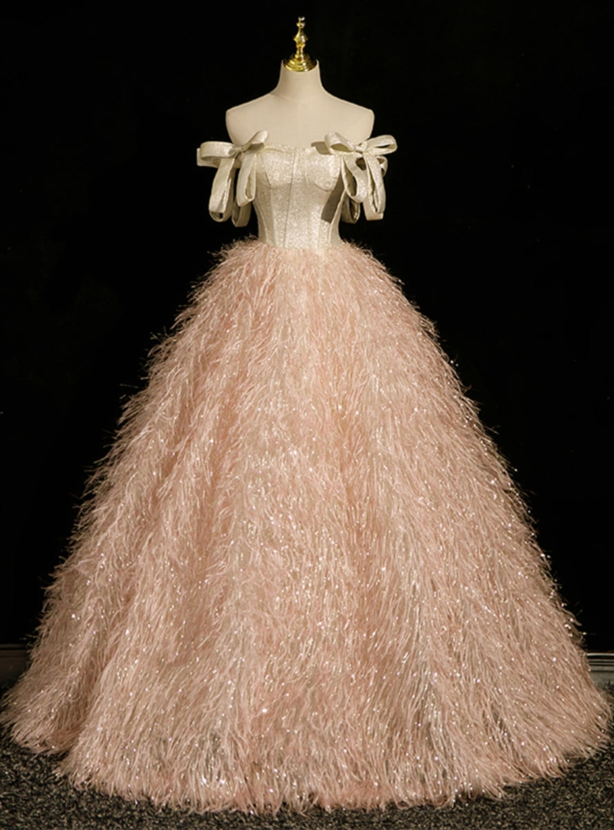 Champagne Pink Off the Shoulder Quinceanera Dress