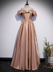 Champagne Satin Off the Shoulder Long Prom Dress