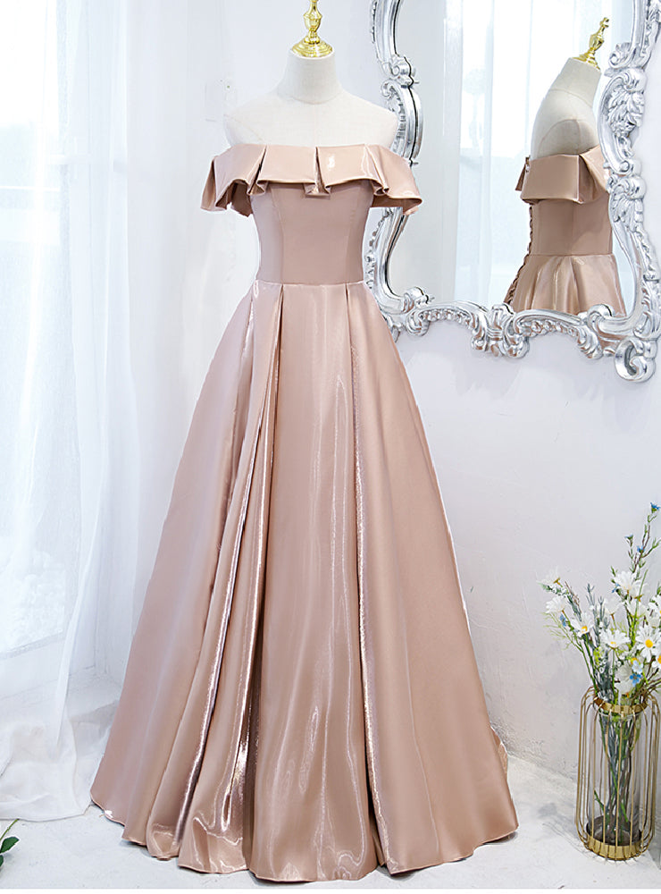 Champagne Satin Off the Shoulder Prom Dress