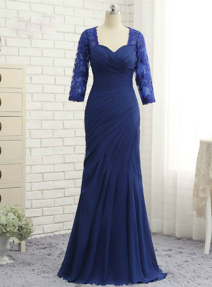 Charming Plus Size Royal Blue Mother Of The Bride Dresses Mermaid 3/4 Sleeves