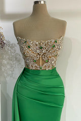 Strapless Emerald Green Mermaid Long Dress With Beads