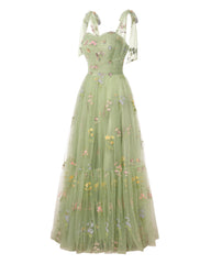 Elegant Embroidery Light Green Prom Dresses Sweetheart Spaghetti Straps A Line Party Dress Long Simple Formal Dress