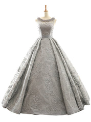 Gray Ball Gown Backless Appliques Pearls Floor Length Wedding Dress