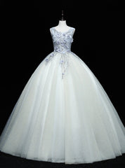 Gray Tulle Appliques Sequins Quinceanera Dress