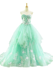 Green Ball Gown Tulle Sweetheart Appliques Wedding Dress