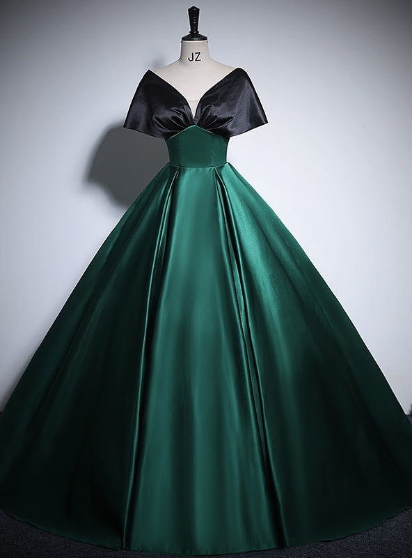 Green Black Satin V-neck Quinceanera Dress