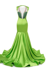 Green Deep V Neck Mermaid Satin Prom Dresses Sparkly Beaded Pageant Crystals Evening Formal Dresses