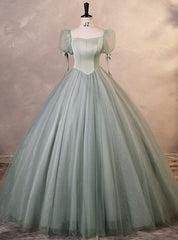 Green Tulle Puff Sleeve Quinceanera Dress