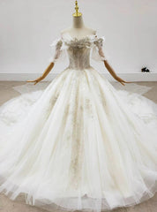 Is a Rite Of Passage Light Champagne Tulle Off the Shoulder Beading Crystal Wedding Dress