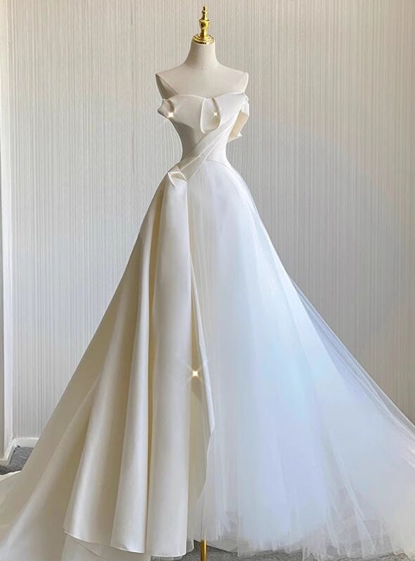 Ivory Satin Tulle Strapless Wedding Dress