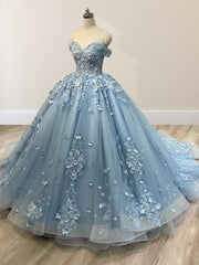 Lace Sky Blue Off the Shoulder Ball Gown Quinceanera Dresses