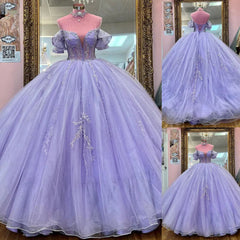 Lavender Beaded Tulle Quinceanera Dresses Ball Gown Dress