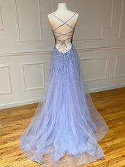 Light Blue Glitter Tulle Long Prom Dress