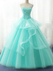 Light Green Tulle Strapless Layered Appliques Quinceanera Dress