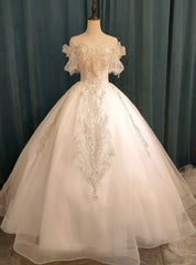 Luxury Tulle Sequins Appliques Pearls Wedding Dress