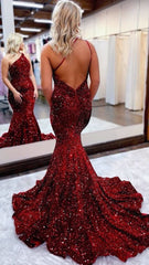 Mermaid One Shoulder Sequins Backless Prom Dress