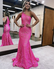 Mermaid Unique One Shoulder Sequins Prom Dress